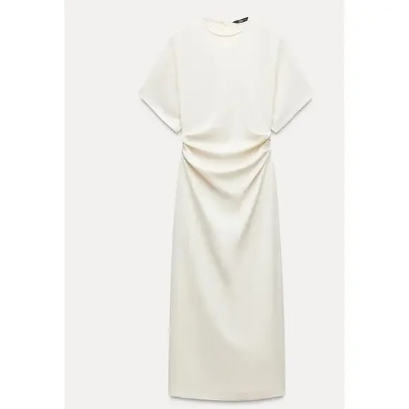 Nwt-Zara- DRAPED FITTED DRESS-Large - Picture 2 of 7